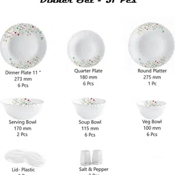 cello Pack of 31 Opalware Dazzle Hanging Garden 31 Pcs Dinner Set image 3