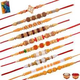 dreamlivproducts Bhaiya Bhabhi Fine rakhi Rudraksha Rakhi Combo of 10 RAKHI SET For Brother With Greeting Card Roli Chawal Assorted Greeting Card Set-picture-41