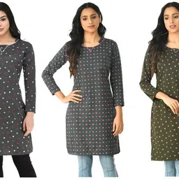 Pack of 3 Women Printed Wool Straight Kurta-image-12