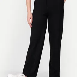next one Women Straight Fit Black Lycra Blend Trousers image 1
