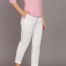 zyraa Women Slim Fit White Pure Cotton Trousers image 3