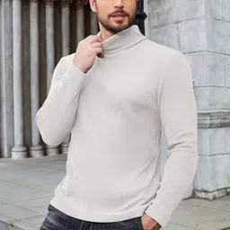hea7ens Men Striped High Neck White Sweater image 3