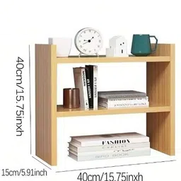 unishop Wooden Tabletop Storage Rack / Desk Bookshelf Organizer Engineered Wood Open Book Shelf image 4