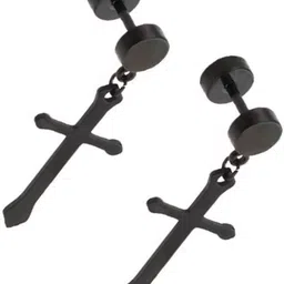 shashank soul FK-NewBlackDumbleWithCross Stainless Steel Stud Earring, Hoop Earring image 3