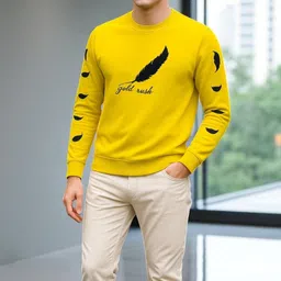 teezler Men Printed Round Neck Cotton Blend Yellow T-Shirt image 4