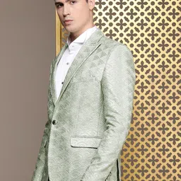 house of pataudi Men Self Design Single Breasted Party Blazer image 5