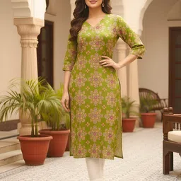 get glamr Women Floral Print Cotton Blend A-line Kurta-picture-40