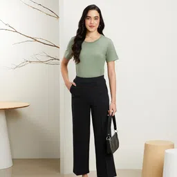 smartvision Women Slim Fit Black Lycra Blend Trousers image 4