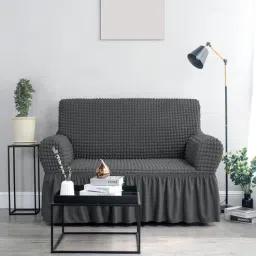 cortina Dark Grey Polyester Stretchable 2 Seater Sofa Cover-picture-34