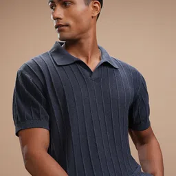 highlander Men Self Design Polo Neck Cotton Blend Blue T-Shirt-picture-13