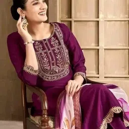 hkbdfab Embroidered Kurta, Trouser/Pant & Dupatta Set image 4