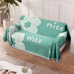 Cortina Turquoise Blue Printed Reversible 2 Seater Sofa Cover Blanket image 2