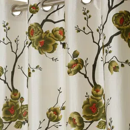 Fashion String Green & Off White Set of 2 Floral Door Curtains image 2