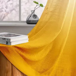 HOMADORN Yellow & White Set of 2 Sheer Long Door Curtain image 5
