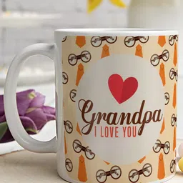 Indigifts Beige & Blue 2 Pieces Printed Ceramic Glossy Mugs - 325ml Each image 4