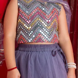 Bella Moda Girls Embellished Mirror Work Ready to Wear Lehenga & Blouse With Dupatta image 2