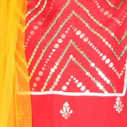 LIL DRAMA Girls Red & Yellow Embellished Ready to Wear Lehenga & Choli With Dupatta image 2