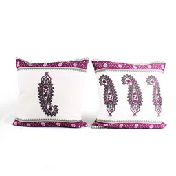 STITCHNEST White & Purple 2 Pieces Ethnic Motifs Square Cushion Covers image 3