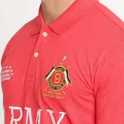 Cantabil Men Orange Typography Printed Polo Collar Cotton T-shirt image 4