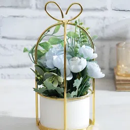 TAYHAA Blue & Gold-Toned Rose Artificial Flower With Pot image 5