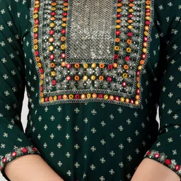 FASHION DEPTH Ethnic Motifs Flared Sleeves Mirror Work Kurta image 3