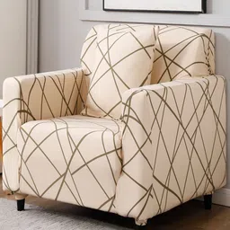 HOKIPO Beige & Green 1 seater Printed Polyester Sofa Cover image 5