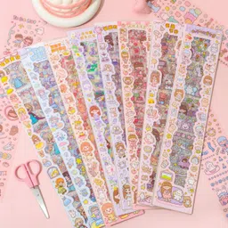 weltoyi 40 cm Decorative Cartoon Theme Kawaii Stickers - 20 PET Sheets Washi Stickers for Kids Self Adhesive Sticker-picture-16