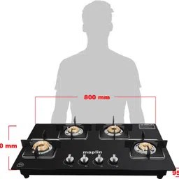 surya Combo of Kitchen Chimney SS60 Net + 4 Burner Gas Cooktop GH04 Black Auto Clean Wall Mounted Black 1400 CMH Chimney image 5