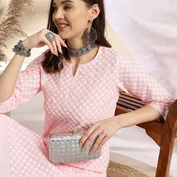 Anouk Pink Ethnic Motifs Embroidered Chikankari Pure Cotton Kurta With Trousers & Dupatta-image-50