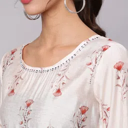 Jaipur Kurti Floral Printed Thread Work Chanderi Thread Work Kurtis image 2