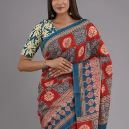 KIAARON Ethnic Motifs Pure Cotton Block Print Saree image 2