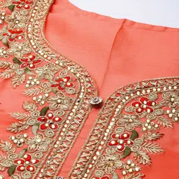KALINI Peach-Coloured & Gold-Toned Embroidered Unstitched Dress Material image 3