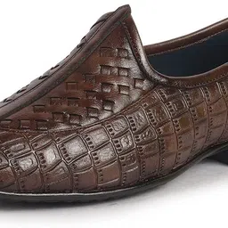 fausto Textured Ethnic Round Toe Juttis for Wedding|Festive Slip-On Pathani Kurta Mojaris For Men image 2