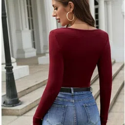 glare & blair Casual Regular Sleeves Solid Women Maroon Top image 2