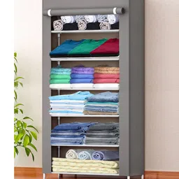 beeyzell 6 Shelf Foldable Collapsible Wardrobe Storage Organizer Almirah Cloth Rack PVC Collapsible Wardrobe-picture-10