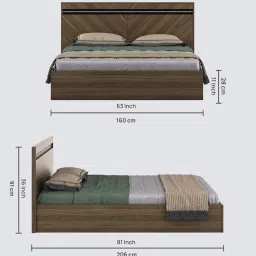 spacewood Kosmo Mocco Queen Size Bed in Lyon Walnut & Natural Wenge Finish with Box Storage image 2