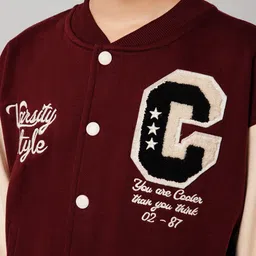Alan Jones Boys Typography Printed Patch Work Varsity Jacket image 5
