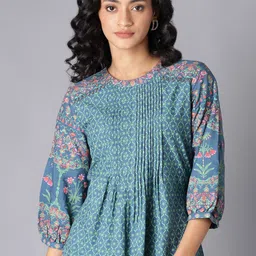 W Women Teal Ethnic Motifs Printed Anarkali Kurta image 3