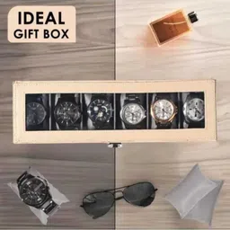 m k sales Watch Box Holder Case in 6 slots Cream Leather Watch Box image 2