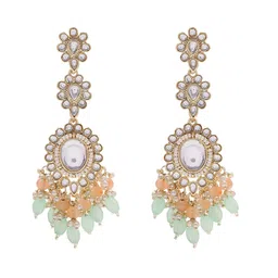 Priyaasi Gold-Plated Kundan-Studded & Beaded Contemporary Drop Earrings image 4