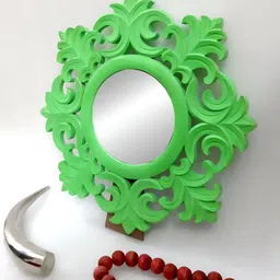 VAS collection home Green Round Wooden Framed Decorative Table Top Mirrors image 2