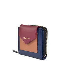 Belwaba Women Multicoloured & Navy Blue Colourblocked PU Zip Around Wallet image 4