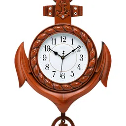 Attractionz Brown Round Pendulum Analogue Wall Clock image 2