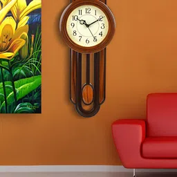 Attractionz Brown & White Textured Rectangle Analogue Pendulum Contemporary Clocks image 2