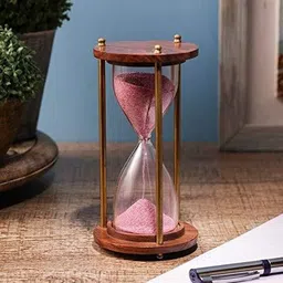 ascent india Wood sand timer Nautical 5 inch sand timer red sand brass side rods Table decorative Sand Clock image 3