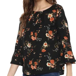 harpa Casual Bell Sleeves Floral Print Women Black Top image 4