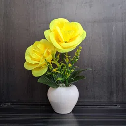clotheer Super Red, White, Pink, Yellow Rose Artificial Flower with Pot image 4