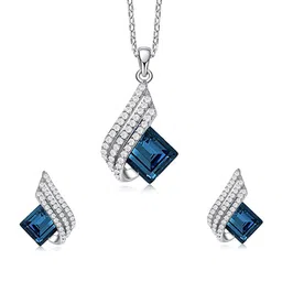 Yellow Chimes Silver-Plated Crystal Studded Pendant With Earrings Set image 3