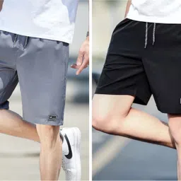 Pack of 2 Solid Men Black, Black Sports Shorts-image-1