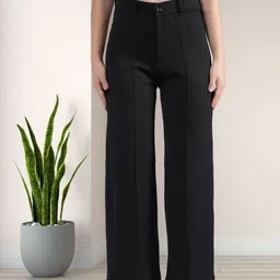 neysa Women Regular Fit Black Cotton Blend Trousers image 1